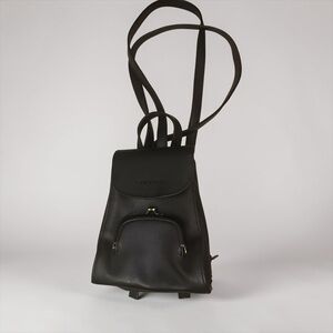 Vintage Black Leather Backpack with Front Coin Pocket